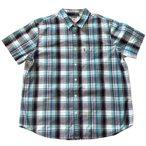Levi’s Plaid Blue Green Red Short Sleeve Button Down‎ Shirt Size XL